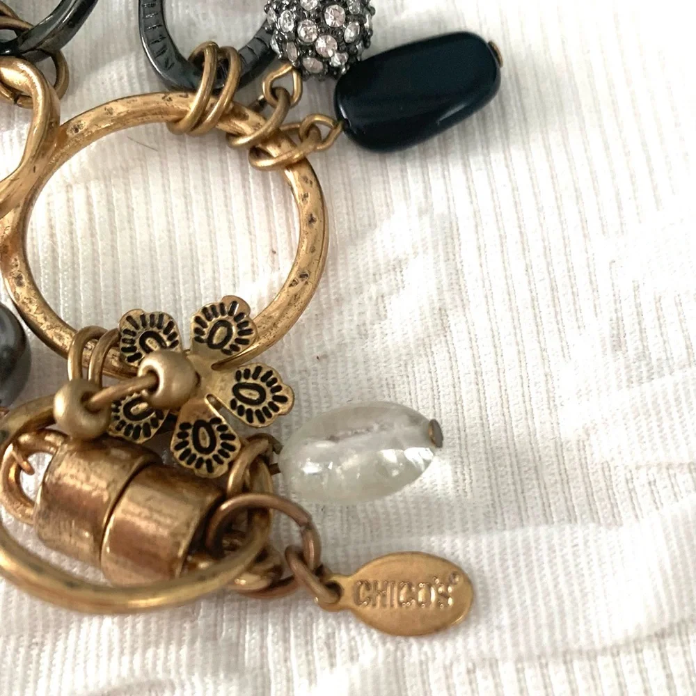 CHICO’S Charm Bracelet Matte Gold Bronze Magnet Clasp